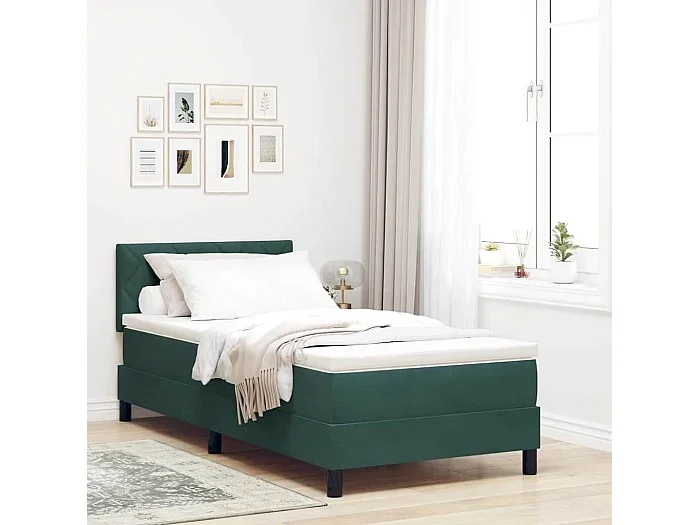 Cama con Somier y Colchón Verde oscuro 100 x 200 cm tela