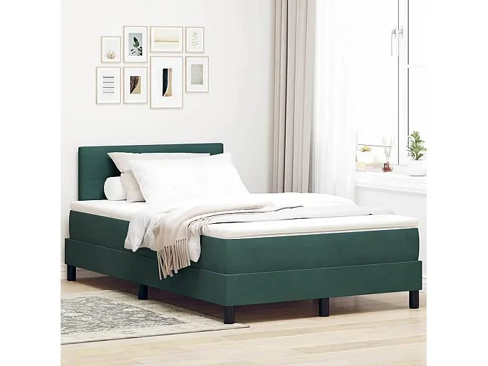 Cama con Somier y Colchón Verde oscuro 120 x 200 cm tela