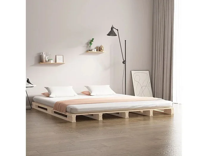 Cama de palets madera maciza pino doble pequeña 120×190 cm