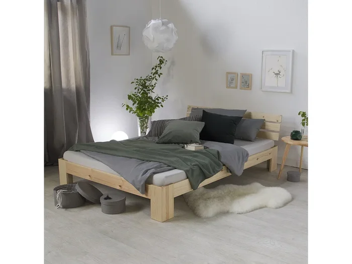 Cama doble 180×200 cm cama de madera clara