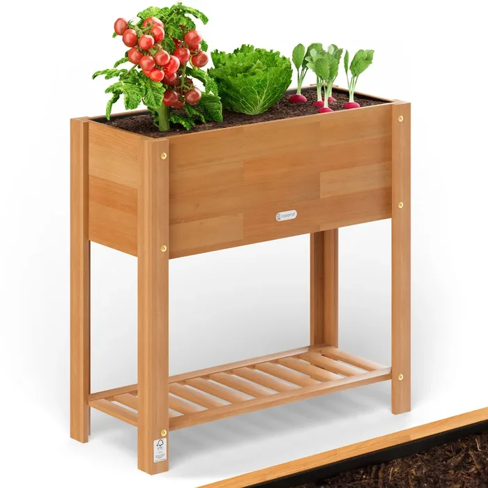 Cama elevada jardinera madera de acacia FSC® 68x30x75cm