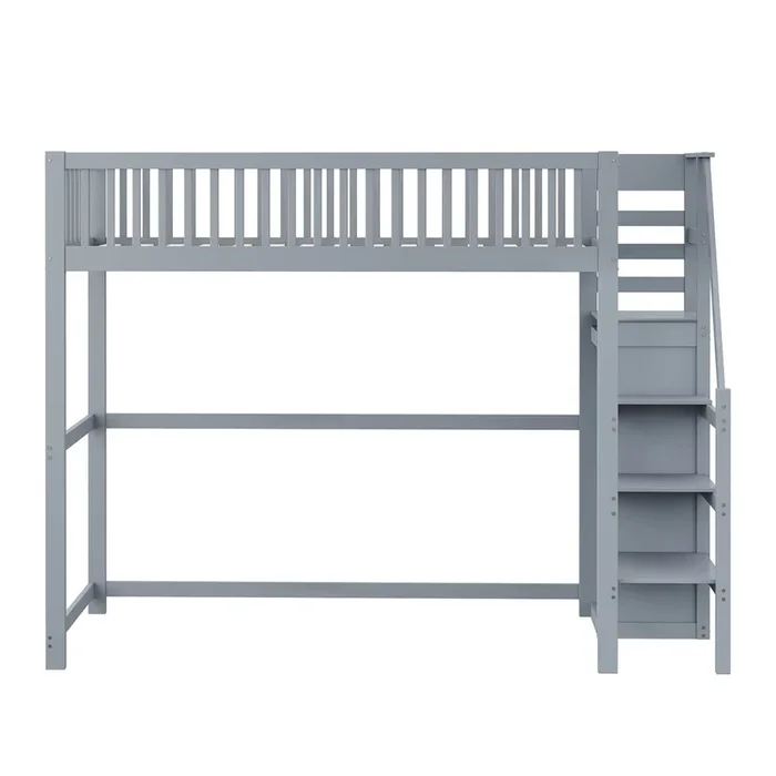 Cama entrepiso de madera 90x200cm – con armario – Gris