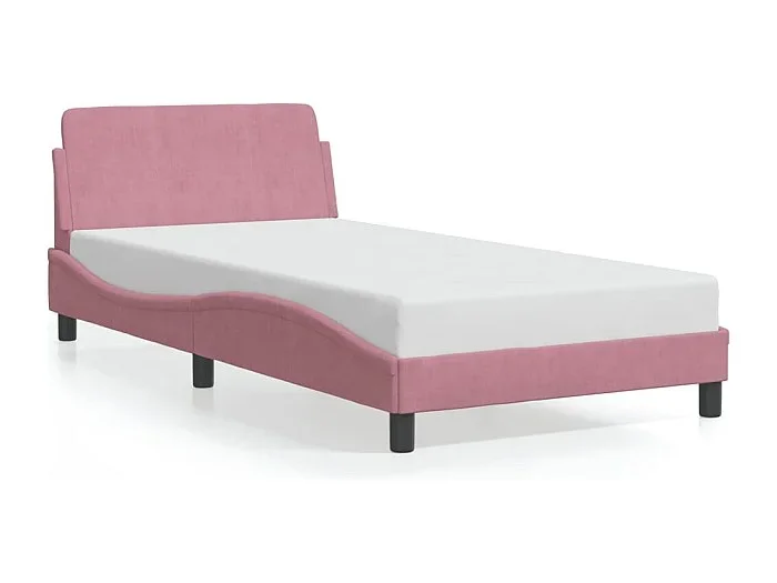 Cama individual- 100×200 cm con cabecero de terciopelo rosa ES545393