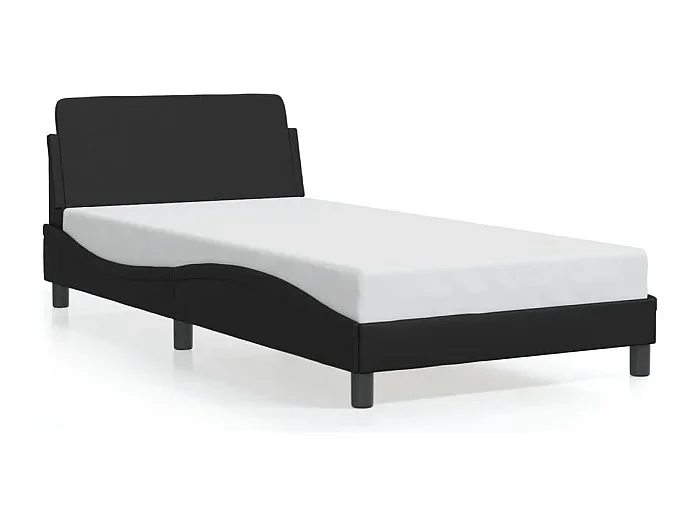 Cama individual- 100x200cm con cabecero cuero sintético negro ES734354