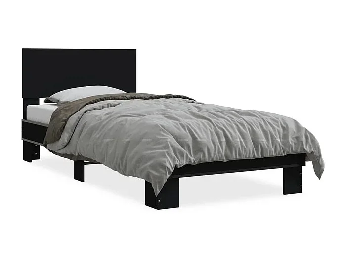 Cama individual- 75×190 cm madera de ingeniería y metal negra ES296748