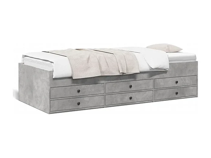Cama individual – 90×200 cm con cajones madera ingeniería gris hormigón ES512130