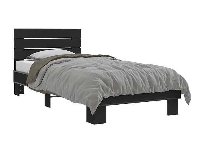 Cama individual- 90×200 cm madera de ingeniería y metal negro ES117572