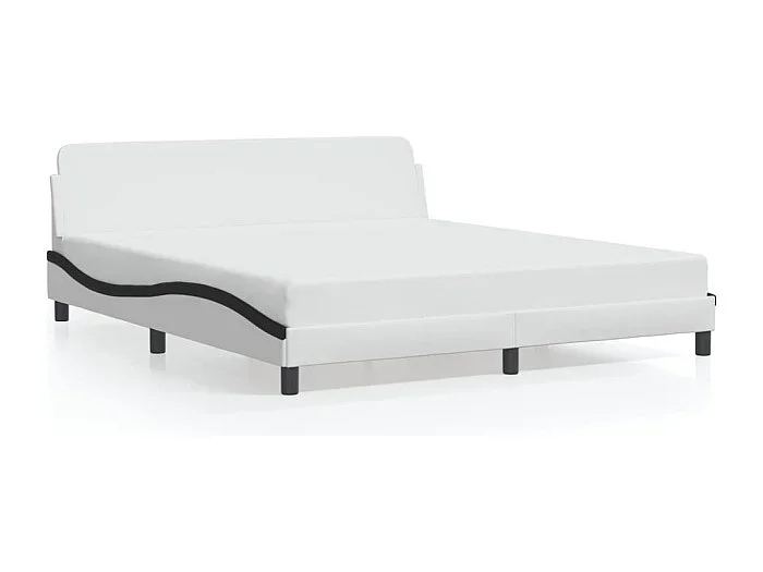 Cama individual- con cabecero cuero sintético blanco y negro ES228083