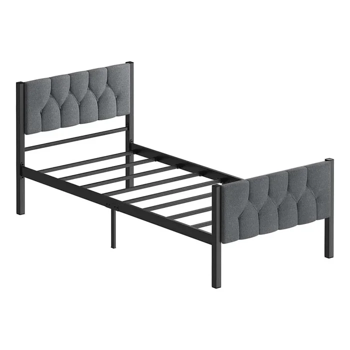 Cama individual metálica KAROM 90×200 cm, color gris, resistente hasta 120 kg