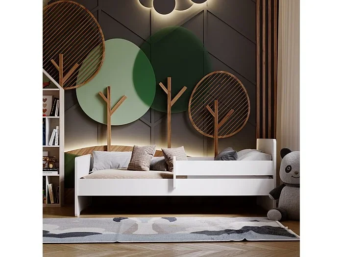 Cama Infantil Blanca 160×80 cm con Barandilla – Incluye Colchón de Espuma, Estructura Completa y Protección Lateral, Dimensiones 164×84,5×63 cm