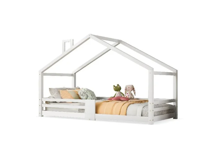Cama infantil,cama cabaña de madera de pino 90x200cm,blanco