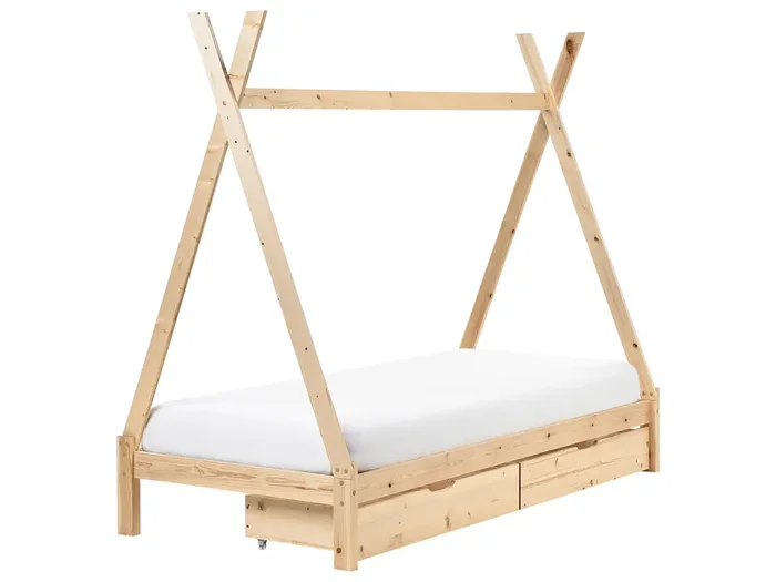 Cama infantil con cajones Tipi Madera de pino DEVAY 90 x 200 cm Marrón claro