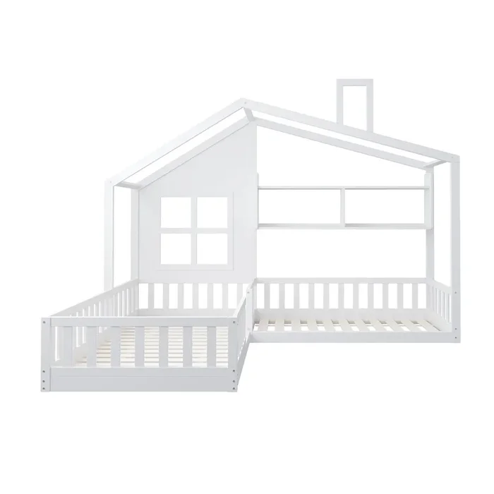 Cama infantil de madera 70×140 cm/90×200 cm – con estantes y somier – Blanco