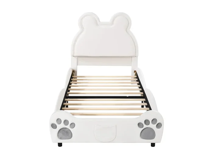 Cama infantil individual tapizada blanca 90 x 200 cm en terciopelo dermofílico