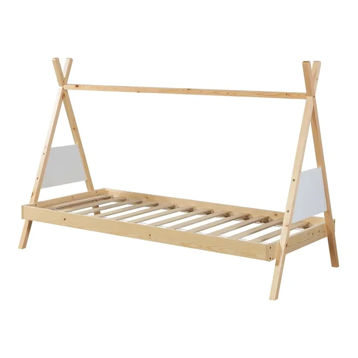 Cama infantil Siikajoki estructura Tipi madera de pino 90×200 cm – Natural/Blanco [en.casa]