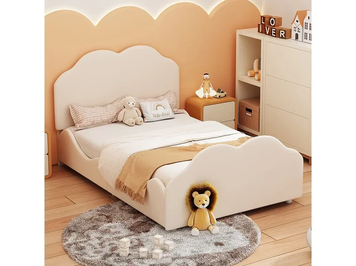 Cama infantil tapizada de 90 x 200 cm con barandilla alta, estructura de cama infantil