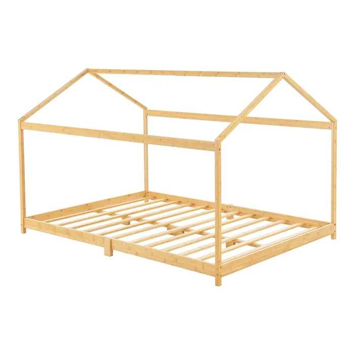 Cama infantil Vindafjord Doble en forma de casa bambú 160 x 200 cm – Color natural [en.casa]