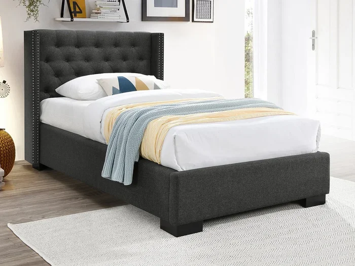 Cama MASSIMO con cabecero capitoné – 90×200 cm – Tela gris