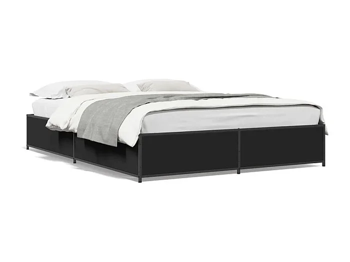 Cama matrimonial- 135x190cm madera de ingeniería y metal negro ES723140