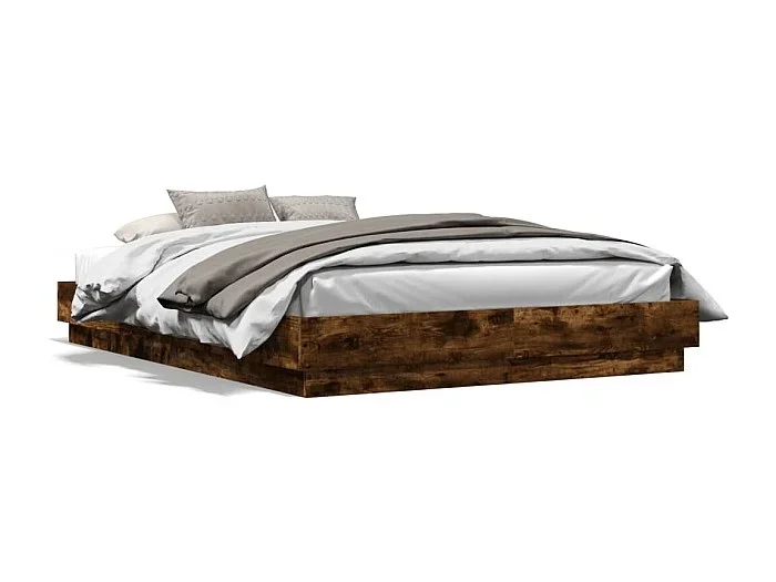 Cama matrimonial- 140×200 cm con luces LED roble ahumado ES902625