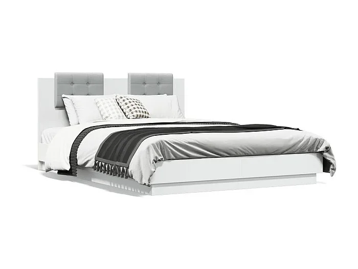 Cama matrimonial- 150×200 cm con cabecero y luces LED blanco ES378322