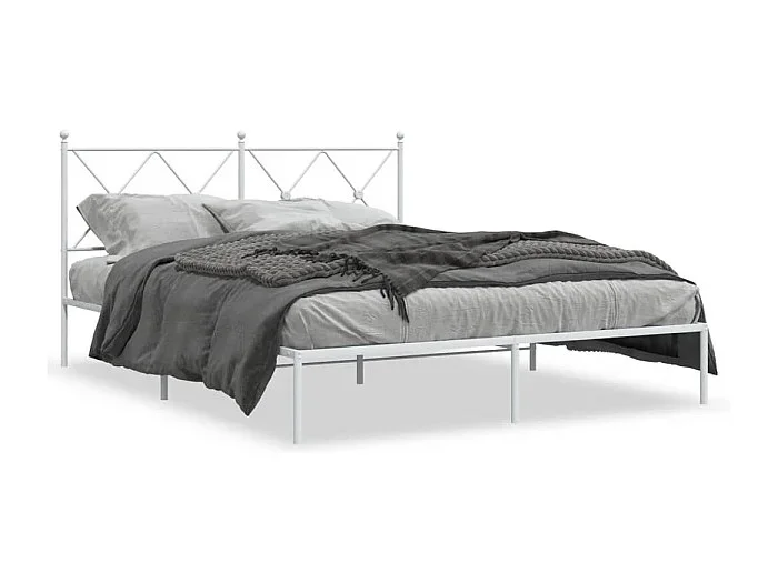 Cama matrimonial- 150×200 cm de metal con cabecero blanca ES580857