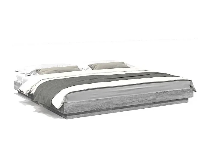 Cama matrimonial- 200×200 cm con luces LED madera gris Sonoma ES558859
