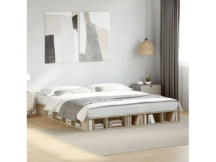Cama matrimonial- 200×200 cm madera de ingeniería roble Sonoma ES998328