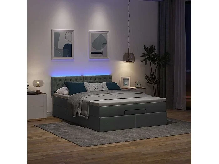 Cama otomana con colchón gris oscuro 140×200 cm tela