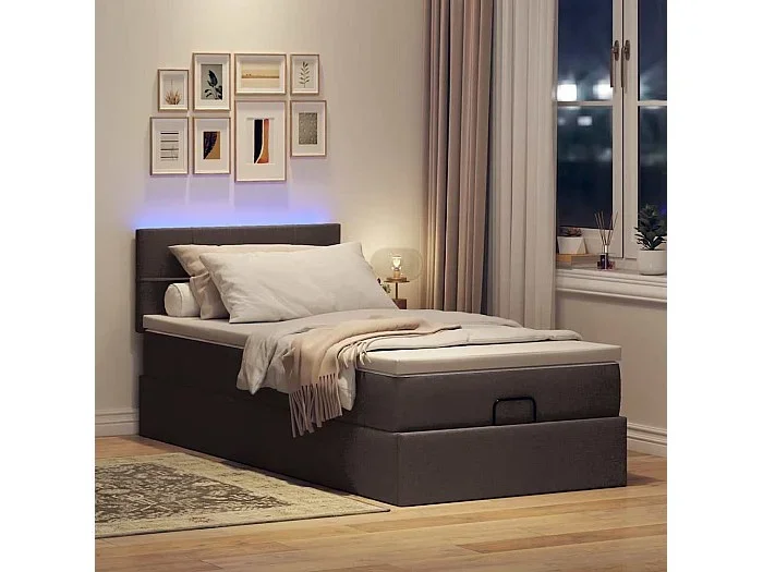 Cama otomana con colchón marrón oscuro 100×200 cm tela