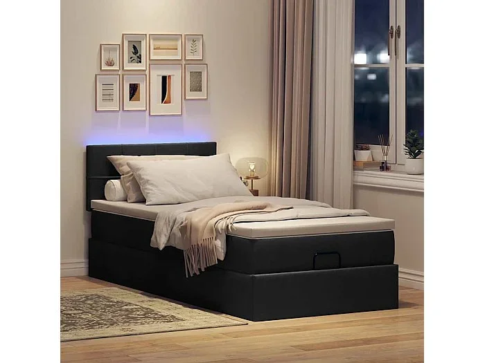 Cama otomana con colchón negra 90×200 cm tela