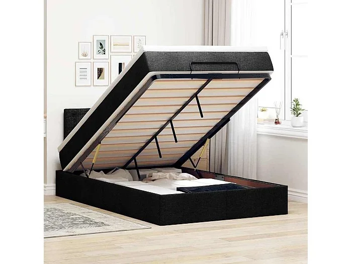 Cama otomana con colchón negro de tela 120×200 cm