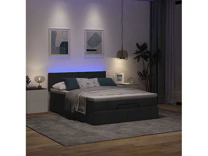 Cama otomana con colchón tela negra 140×200 cm