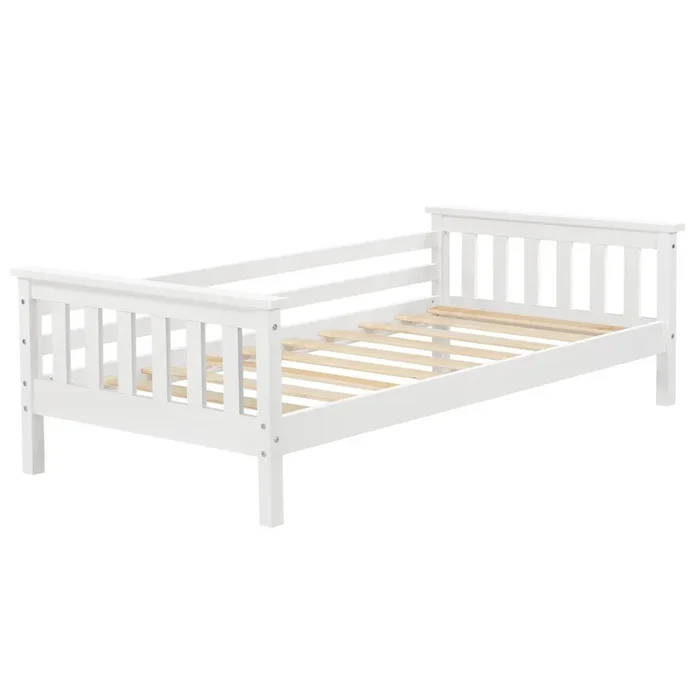 Cama para niños Nuuk con Somier y protección contra caídas – pino 70 x 140 cm – Blanco mate [en.casa]