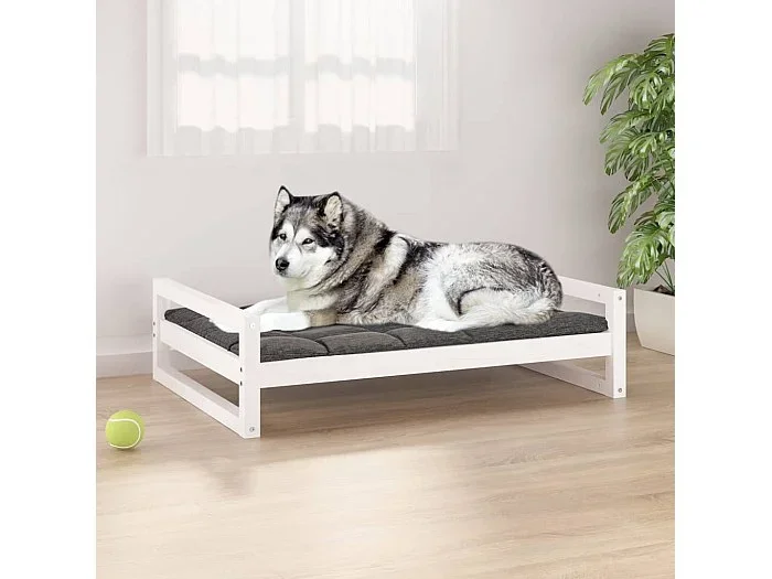 Cama para perros madera maciza de pino blanco 105,5×75,5×28 cm