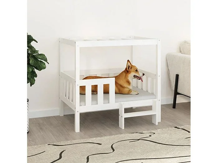 Cama para perros madera maciza de pino blanco 95,5×73,5×900 cm