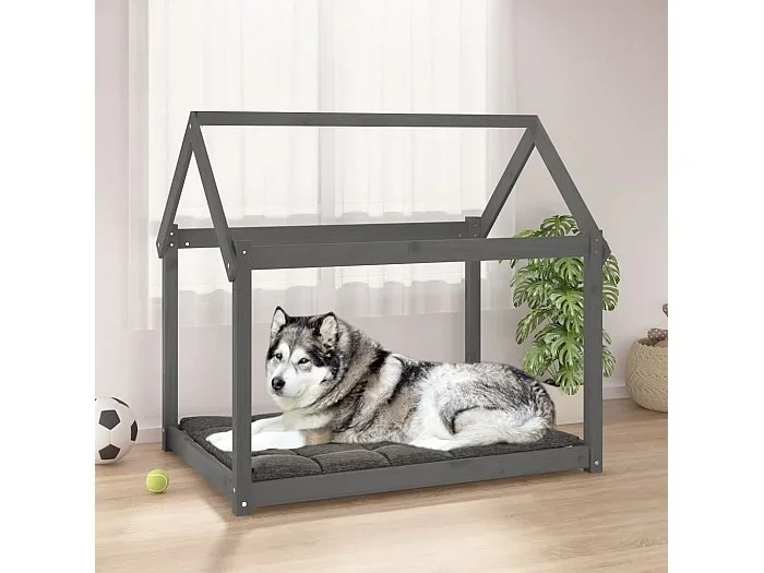 Cama para perros madera maciza de pino gris 111x80x100 cm