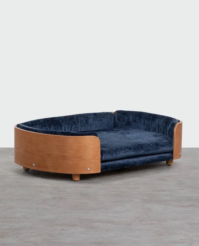 Cama para Perros y Gatos Ovalada de Madera Ueias Azul Storm – The Masie