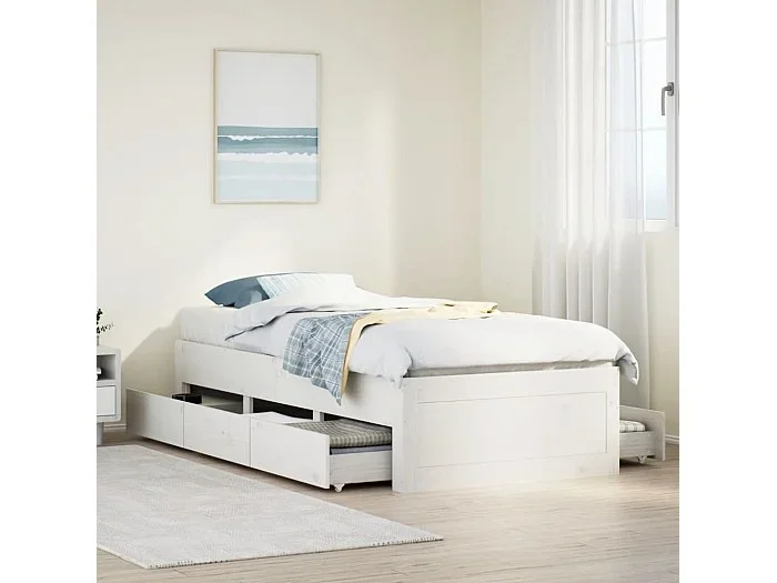 Cama sin colchón con cajones madera de pino blanco 90×190 cm
