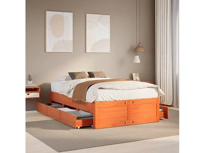 Cama sin colchón con cajones madera de pino marrón 120×190 cm