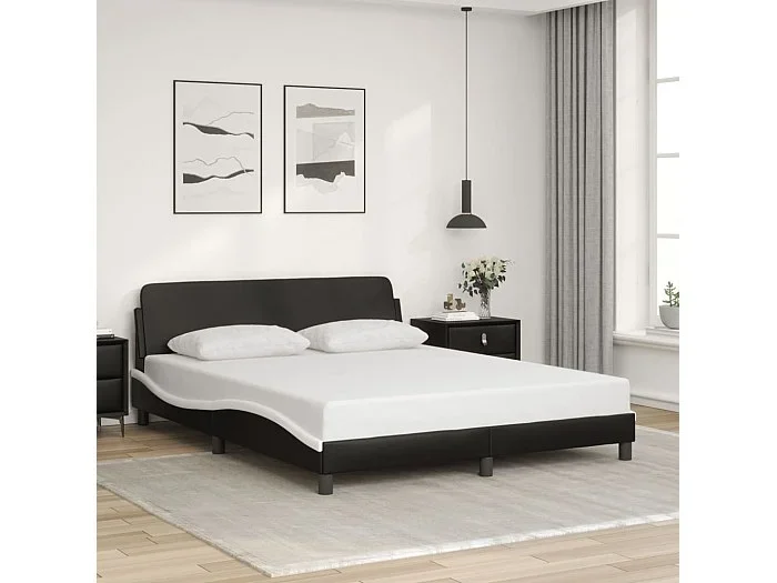 Cama sin colchón cuero sintético negro blanco 160×200 cm