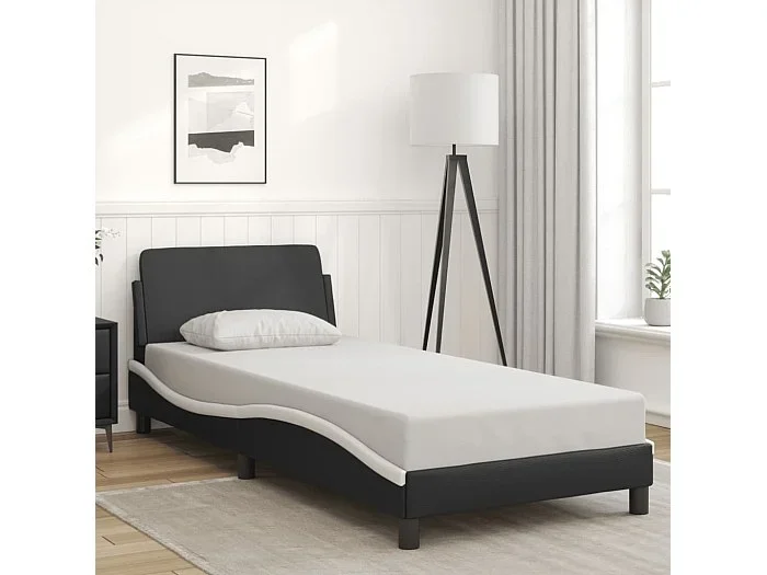Cama sin colchón cuero sintético negro blanco 80×200 cm
