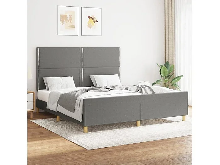 Cama sin colchón de tela gris oscuro 160×200 cm