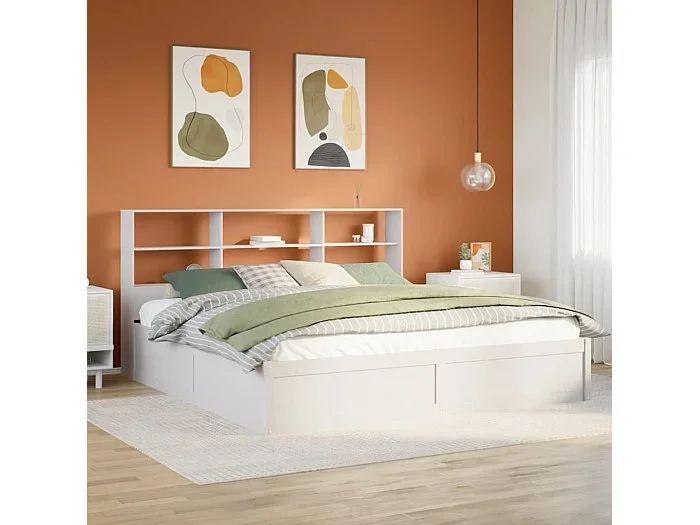 Cama sin colchón madera maciza de pino blanca 180×200 cm