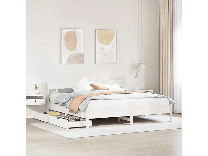 Cama sin colchón madera maciza de pino blanca 180×200 cm