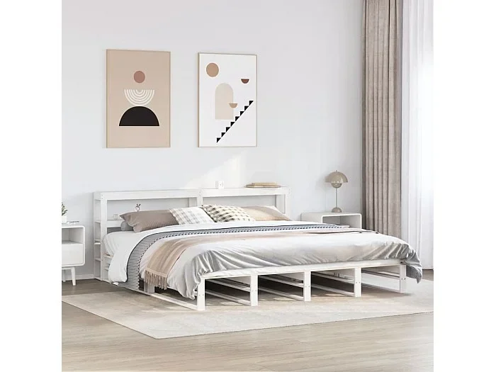 Cama sin colchón madera maciza de pino blanca 180×200 cm
