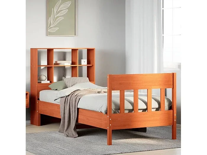 Cama sin colchón madera maciza de pino marrón cera 100×200 cm