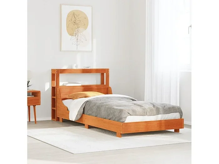 Cama sin colchón madera maciza de pino marrón cera 100×200 cm