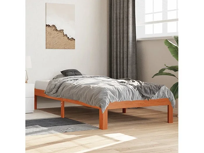 Cama sin colchón madera maciza de pino marrón cera 100×200 cm