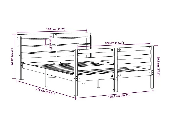Cama sin colchón madera maciza de pino marrón cera 120×200 cm